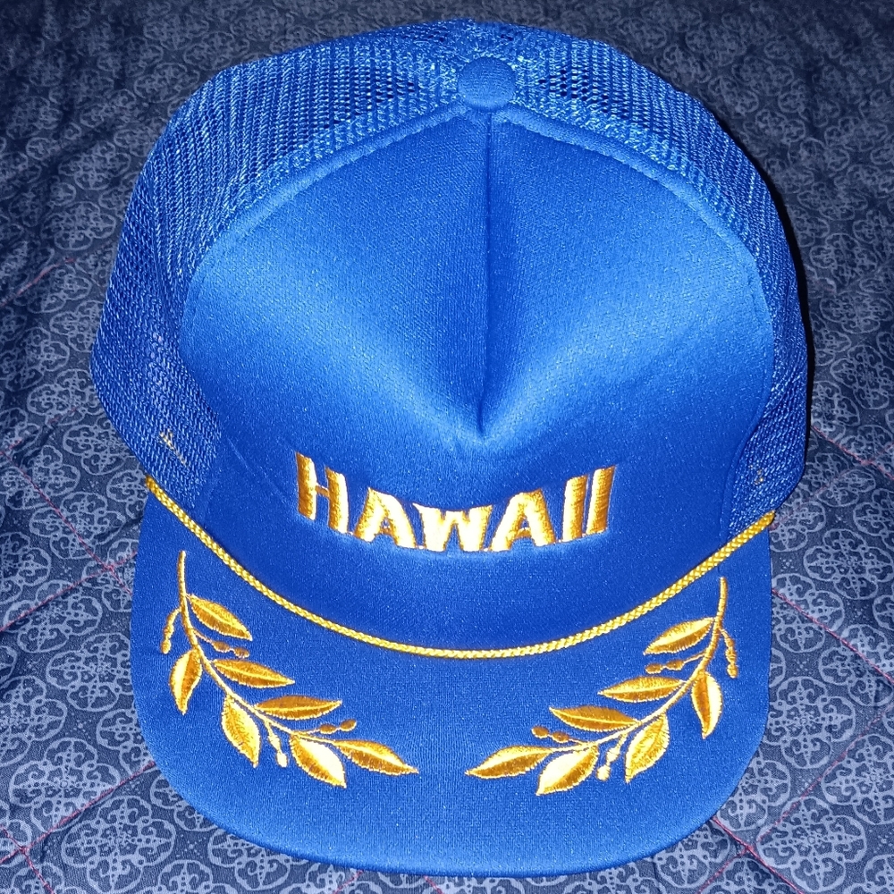 New 80s Hawaiian Vintage Blue Trucker Hat Cap Hawaii Streetwear Snapback - Picture 1 of 3